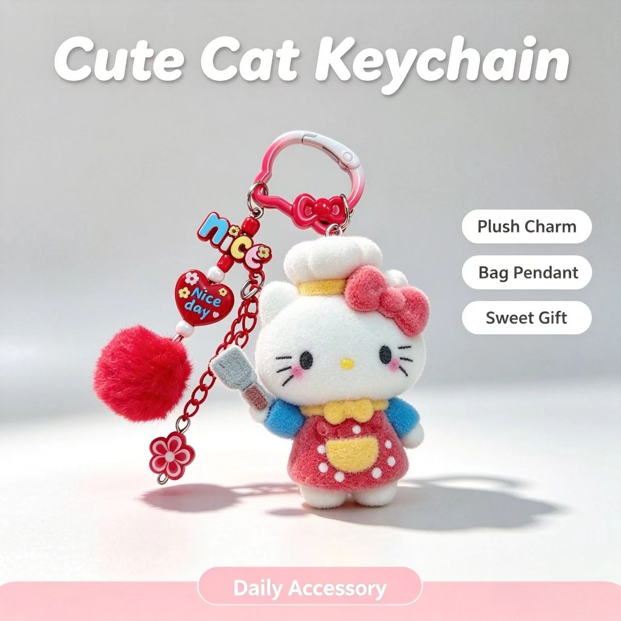 Kitchen Appliances Gift - Fashion Flocked Cat Keychain Cute Chef