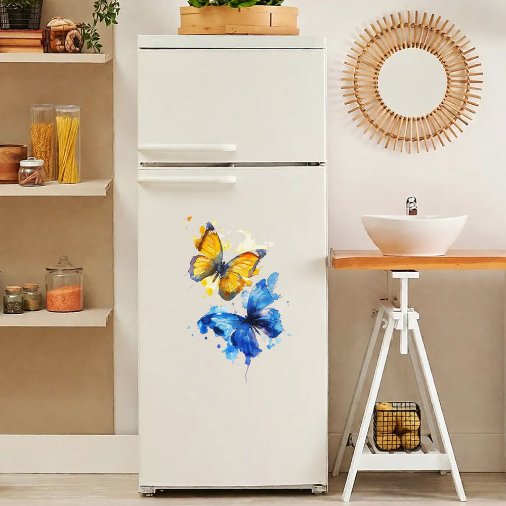 Kitchen Appliances Yellow - Watercolor Blue & Yellow Butterfly Fridge